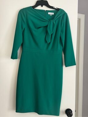Calvin Klein Teal Green Tie-Neck Long Sleeve Sheath Dress
